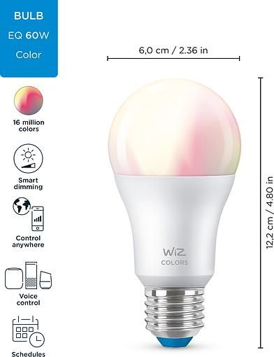Лампа розумна WiZ, E27, 8W, 60W, 806Lm, A60, 2200-6500K, RGB, Wi-Fi