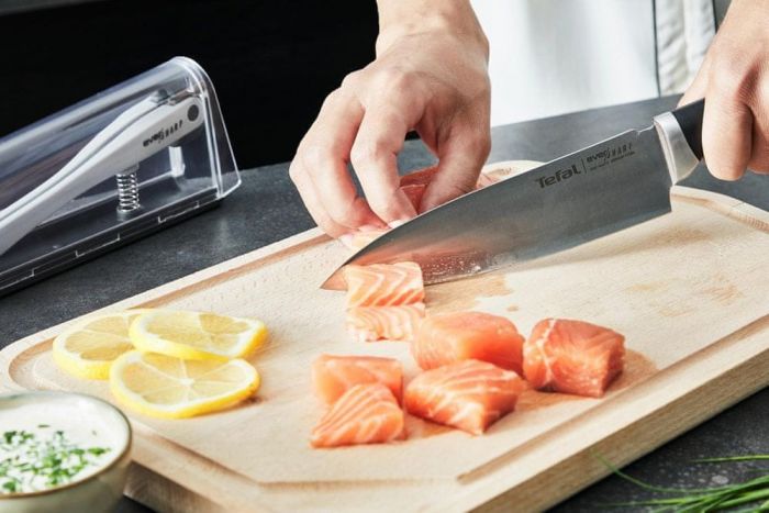 Кухонний ніж кухарський Tefal Eversharp, довжина леза 16,5 см, нерж.сталь, чохол-точилка