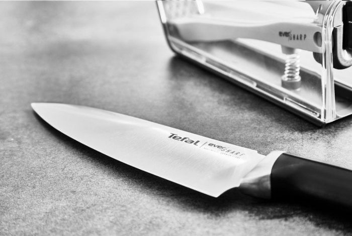 Кухонний ніж кухарський Tefal Eversharp, довжина леза 16,5 см, нерж.сталь, чохол-точилка