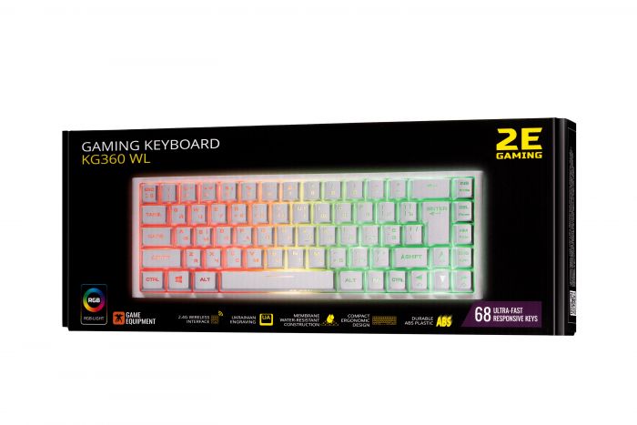 Клавіатура 2E GAMING KG360 RGB 68key WL White UKR