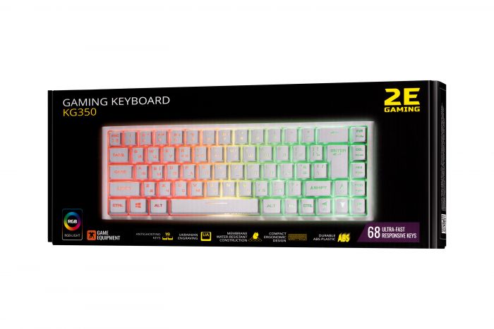 Клавіатура 2E GAMING KG350 RGB 68key USB White UKR