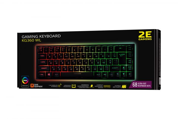 Клавіатура 2E GAMING KG360 RGB 68key WL Black UKR