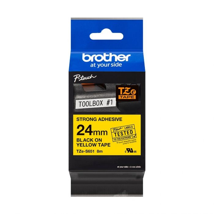 Стрічка Brother 24mm суперклейка, чорний на жовтому