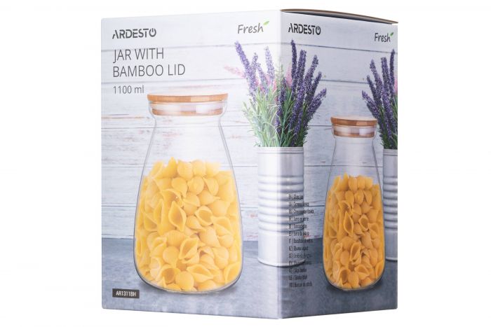 Банка для зберігання Ardesto Fresh Hourglass 1100 мл, скло, бамбук