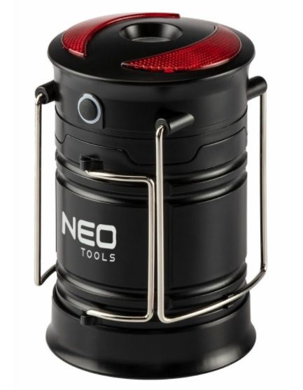 Ліхтар кемпінговий NEO, 200 люмен, 3 Вт, COB LED, 3 функції освітлення, 3 магніти в підставці, бічна та верхня ручка, червоне сигнальне світло, 3xAA