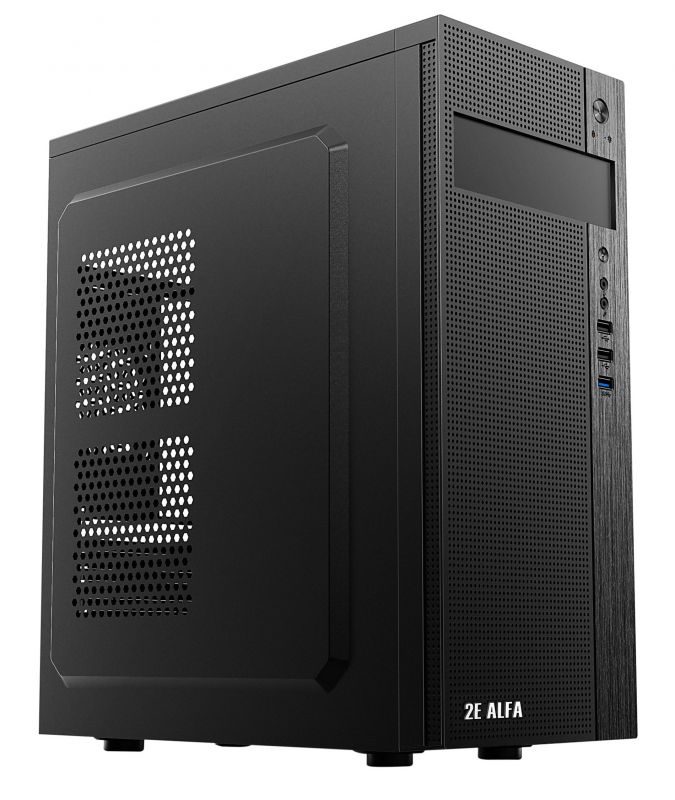 Корпус 2E ALFA (E185) MidT, 2xUSB2.0, 1xUSB3.0, сталь (бічна панель), без БЖ, чорний