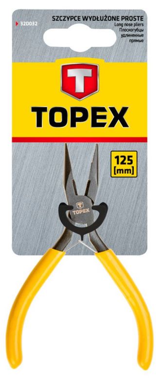 Плоскогубці подовжені прямі TOPEX, прецизійні, пружина розтискаюча, тримач прогумований, антиковзкий, 125 мм