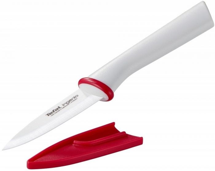 Кухонний ніж для чищення овочів Tefal Ingenio Ceramic White, довжина леза 8 см, кераміка, чохол