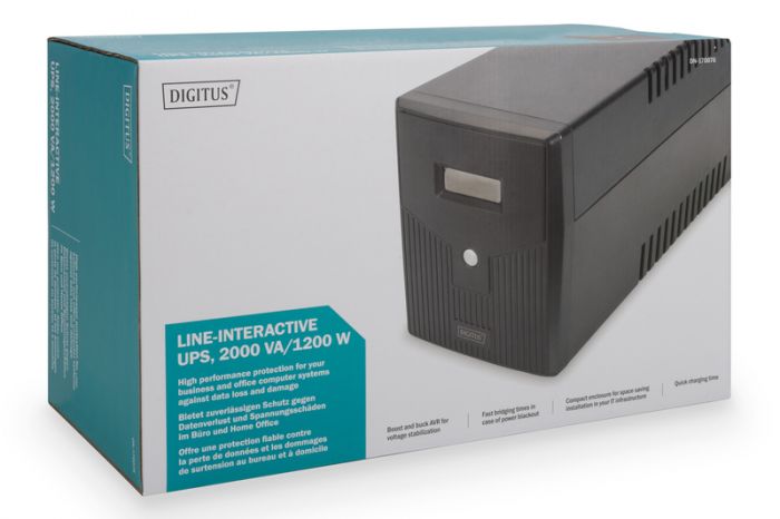 ДБЖ DIGITUS Line-Interactive, 2000VA/1200W, LCD, 4xSchuko, RJ45, RS232, USB