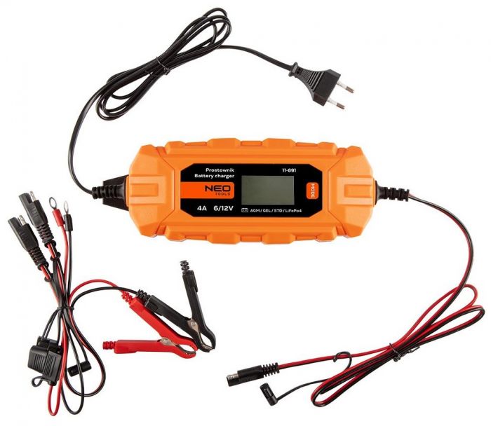 Зарядний пристрій автоматичний Neo Tools, 4A/70Вт, 3-120Ah, для кислотних/AGM/GEL акумуляторів