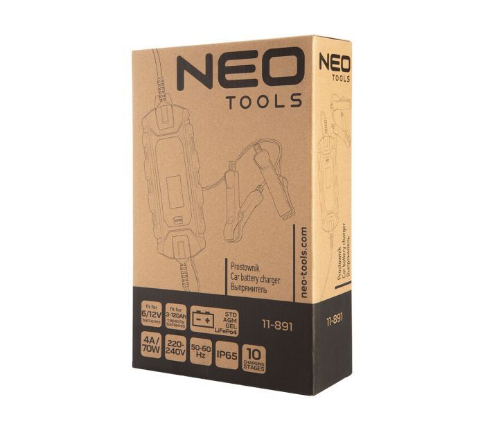 Зарядний пристрій автоматичний Neo Tools, 4A/70Вт, 3-120Ah, для кислотних/AGM/GEL акумуляторів