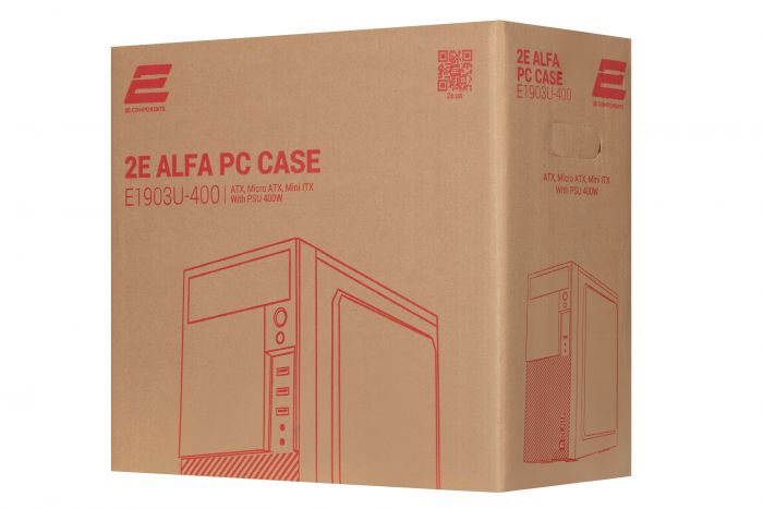 Корпус 2E ALFA (E1903U-400) з БЖ 2EATX400, MidT,2xUSB2.0,1xUSB3.0,сталь (бічна панель), без БЖ,чорний
