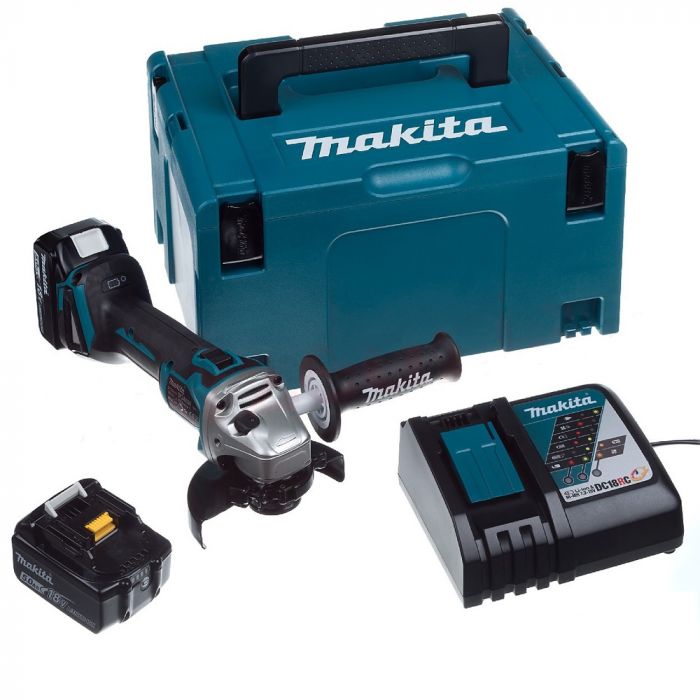 Шліфмашина кутова Makita DGA504RTJ, акумуляторна, 18 В, 5 Аг, 8500 об/хв, 125 мм, 2.3 кг