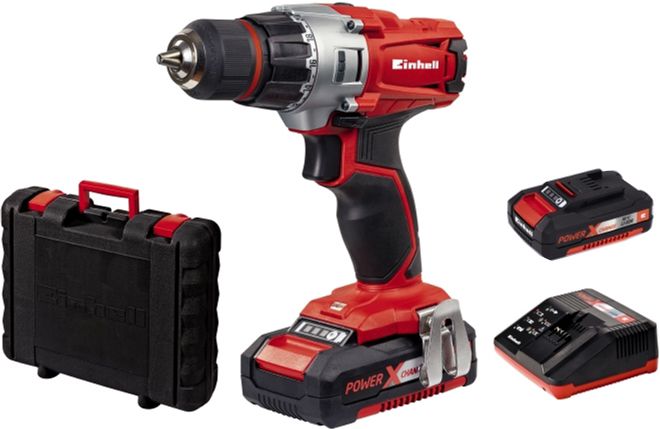 Шуруповерт-дриль Einhell TE-CD 18/2 Li Kit, PXC, акум., 2х18В 1.5Ah, ШЗП, 44Нм, 350/1250 об/хв, 1.25кг