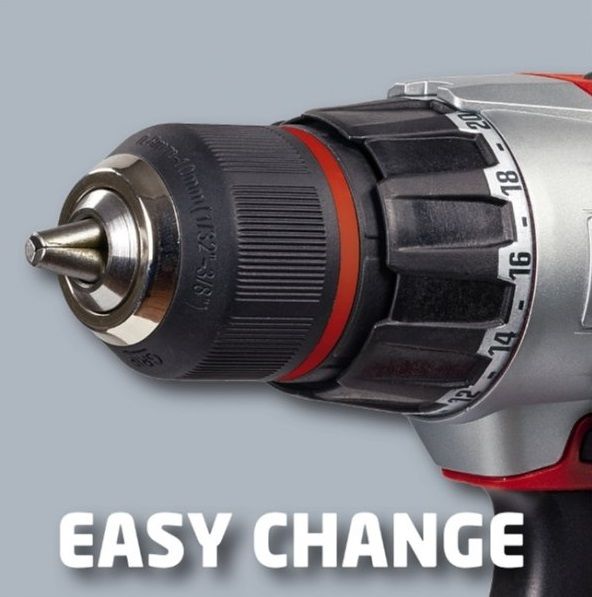 Шуруповерт-дриль Einhell TE-CD 18/2 Li Kit, PXC, акум., 2х18В 1.5Ah, ШЗП, 44Нм, 350/1250 об/хв, 1.25кг