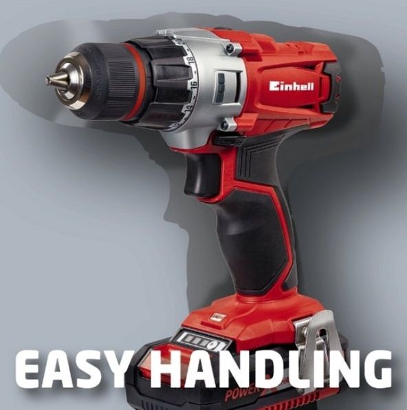 Шуруповерт-дриль Einhell TE-CD 18/2 Li Kit, PXC, акум., 2х18В 1.5Ah, ШЗП, 44Нм, 350/1250 об/хв, 1.25кг