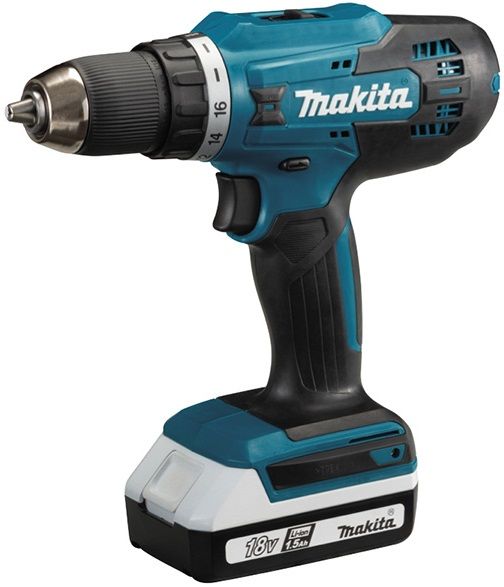 Шуруповерт-дриль Makita DF488D004, акум., 18В, 2 Аг, 0-400/0-1400 об/хв, 1.5-13мм, 16 + D, 42/24 Нм, 1.7 кг