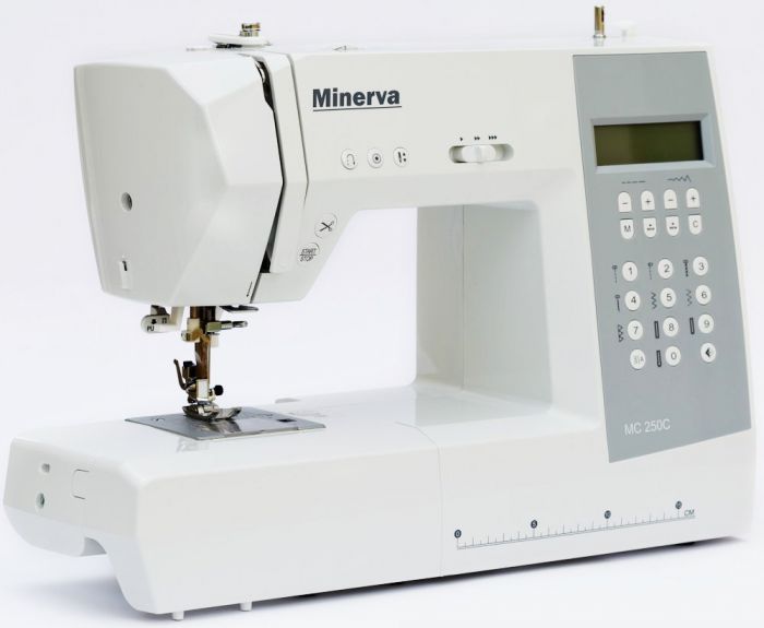 Швейна машина MINERVA MC250С комп'ют., 70 Вт, 197 швейних операцій, петля автомат,  білий/сірий