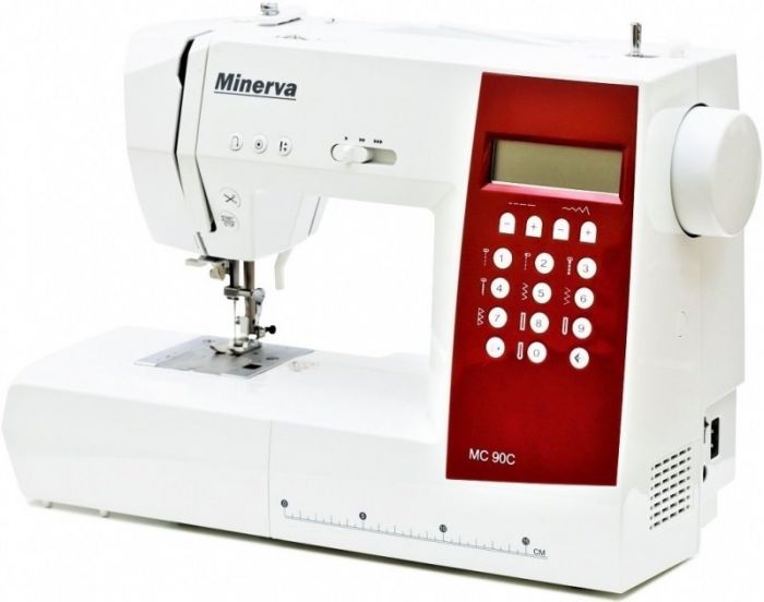 Швейна машина MINERVA MC90С компьют., 70 Вт, 90 швейних операцій, петля автомат, білий/черв.
