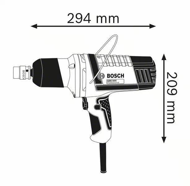Гайковерт ударний Bosch GDS 18 E, 500 Вт, 500-1300 об/хв, 250 Нм, 3.2 кг