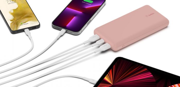 Універсальна літієва батарея Power Bank Belkin 20000mAh 15W Dual USB-A, USB-C Rose Gold