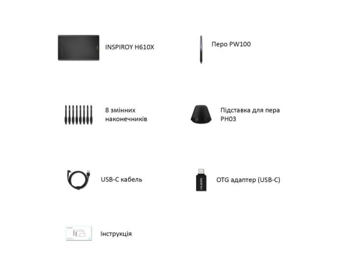 Графічний планшет Huion H610X Black