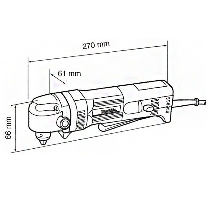 Кутова дриль Makita DA3010F, 450 Вт, 2400 об/хв, 1.5-10мм, 1.6кг