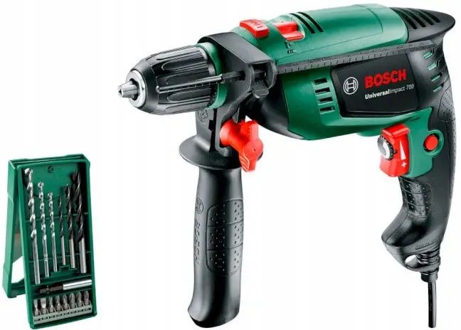 Дриль ударний Bosch UniversalImpact 700 X-line, 700Вт, ШЗП, 1.7кг, набір свердл і біт, кейс