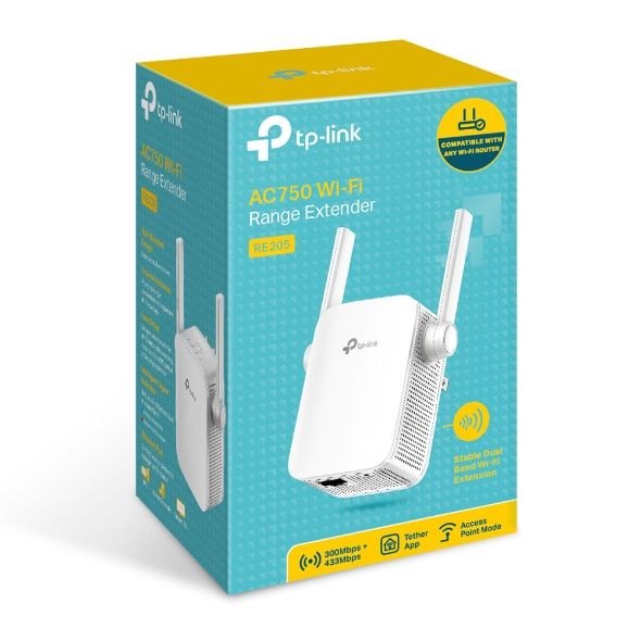 Повторювач Wi-Fi сигналу TP-LINK RE205 AC750 1хFE LAN MESH ext. ant x2