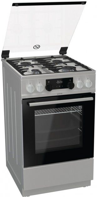 Плита Gorenje KS5351XF/комбінована/електр.програматор/50х60/духовка-70 л/ газ.контроль/гриль/електроподжиг/чугун.реш/нержав.сталь