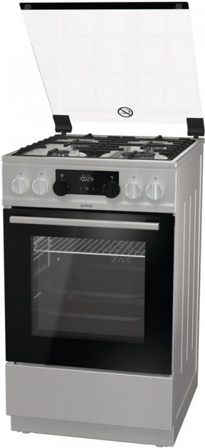 Плита Gorenje KS5351XF/комбінована/електр.програматор/50х60/духовка-70 л/ газ.контроль/гриль/електроподжиг/чугун.реш/нержав.сталь