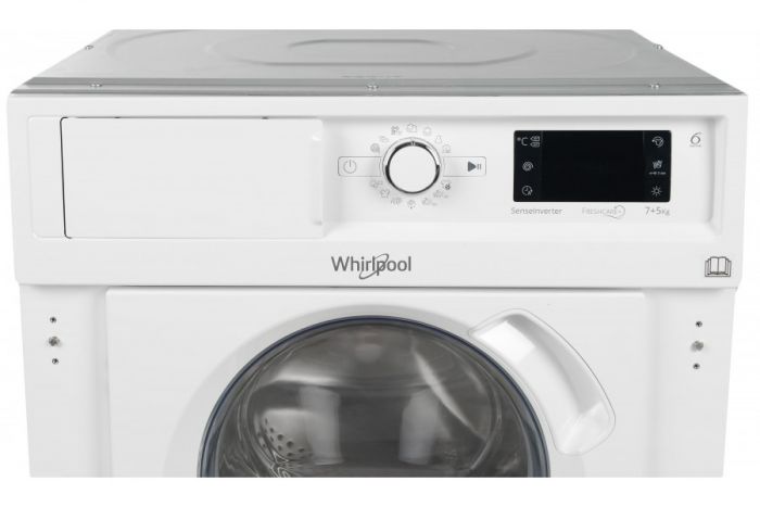 Вбуд. прально-сушильна машина Whirlpool BIWDWG75148, 7кг (5кг), 1400, A+++, Пара, 60см, Дисплей, Білий