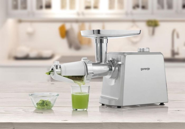 М'ясорубка Gorenje MG2502SJX/2500 Вт/ реверс/ 2.1 кг/хв./3 диски + 3 насадки/шнекова соковижималка/система захисту/корпус-пластик+метал