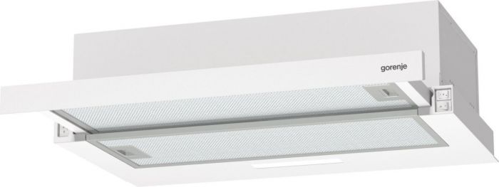 Вбудов.телескопічна витяжка Gorenje TH60E3W/ 60 см./3 швидк/350 м?/год./ алюм.фільтр/механіч упр (кнопочне)/LED/білий