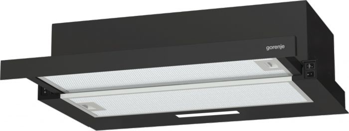 Вбудов. телескопічна витяжка Gorenje TH60E3B/ 60 см./3 швидкості/350 м?/год./ алюм.фільтр/механіч.упр/LED/чорний
