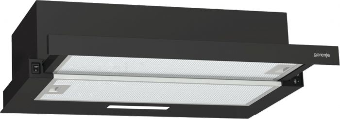 Вбудов. телескопічна витяжка Gorenje TH60E3B/ 60 см./3 швидкості/350 м?/год./ алюм.фільтр/механіч.упр/LED/чорний