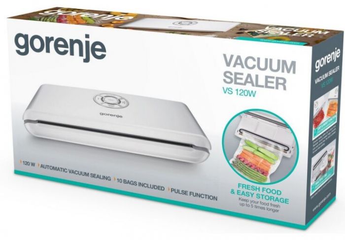 Вакуумний упаковщик GORENJE VS120W/електроне управління/120 Вт./ф-ція запаювання та вакуумування/білий