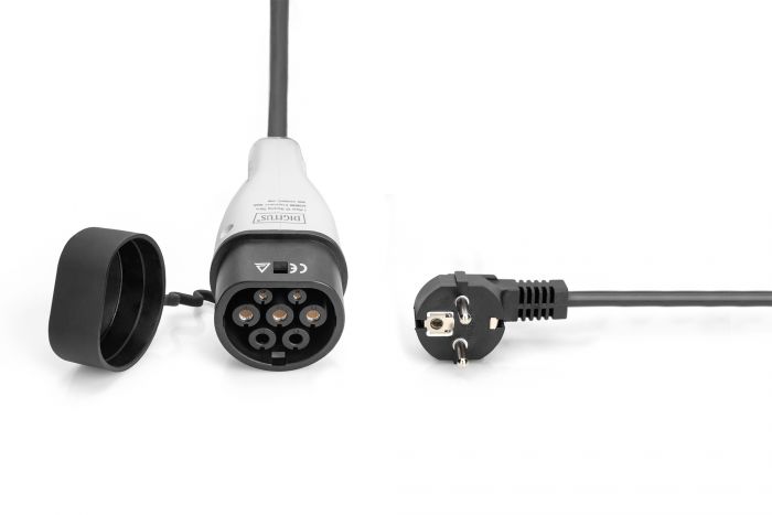 Кабель зарядний DIGITUS EV Single Phase, 230V, 8-16А, 5 m, Schuko to Type 2, з блоком керування та індикуації заряду