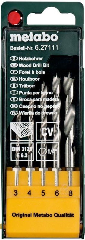 Набор свердл Metabo по дереву 5 предм., DIN 3126 E 6.3