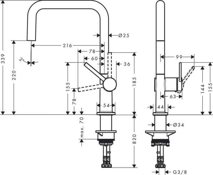 Змішувач Hansgrohe Talis M54 для кухонної мийки/72806670/220мм, 1-струменевийповоротний/важіль збоку/форма округла/чорний матовий