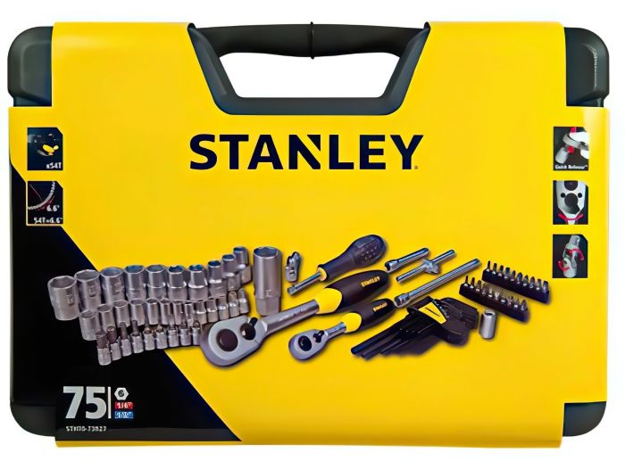 Набір інструменту Stanley, Набір торцевих головок, 1/2", 1/4", 75 од., кейс