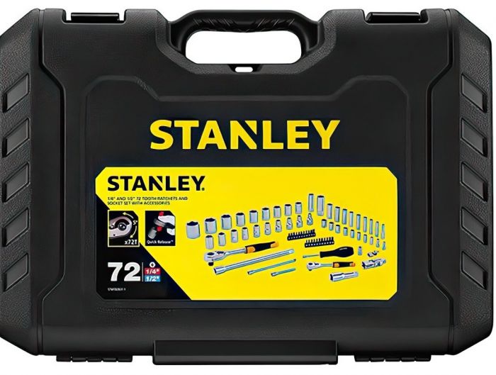Набір інструменту Stanley, Набір торцевих головок, 1/2", 1/4", 72 од., кейс