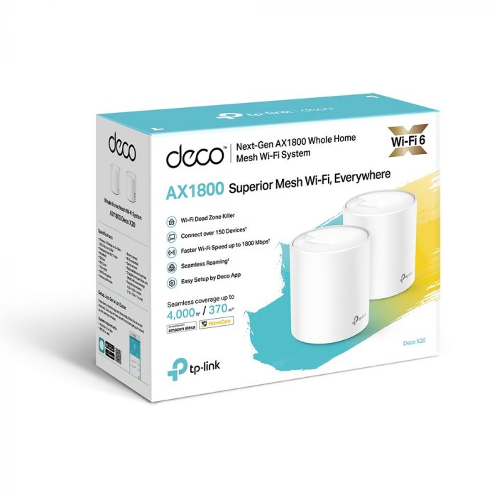 Маршрутизатор TP-LINK DECO X20 2PK AX1800 1xGE LAN 1xGE WAN MU-MIMO OFDMA MESH