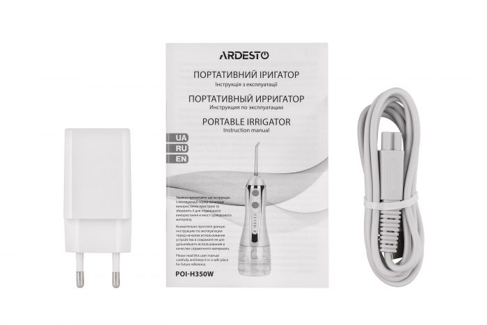 Іригатор портативний Ardesto POI-H350W 300мл/7 насадок/чохол для транспортування