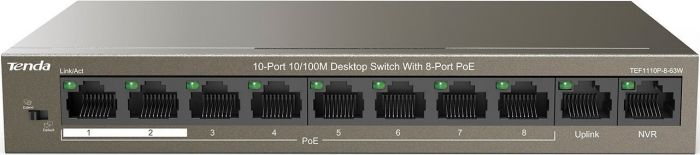 Комутатор TENDA TEF1110P-8-63W 8xFE PoE, 2xFE Uplink