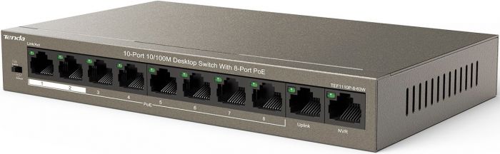 Комутатор TENDA TEF1110P-8-63W 8xFE PoE, 2xFE Uplink