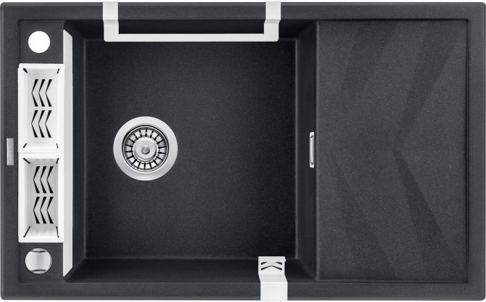 Мийка кухонна Deante Magnetic, граніт, прямокутник, з крилом, 820х500х219мм, чаша - 1, накладна, металічний графіт
