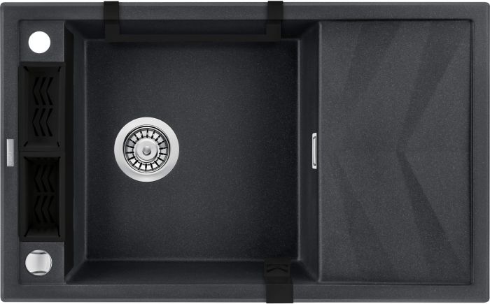 Мийка кухонна Deante Magnetic, граніт, прямокутник, з крилом, 820х500х219мм, чаша - 1, накладна, металічний графіт