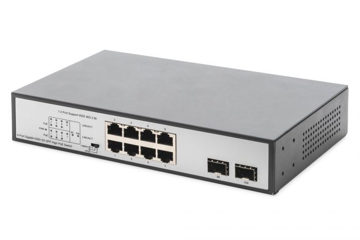 Комутатор DIGITUS 8-port Gigabit PoE+ 2 SFP Uplinks 180W Unmanaged