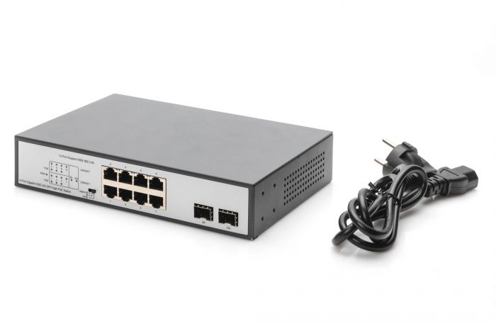Комутатор DIGITUS 8-port Gigabit PoE+ 2 SFP Uplinks 180W Unmanaged
